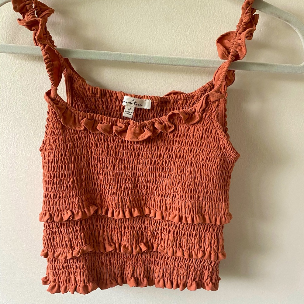 Orange Ruffle tank, medium fits small too